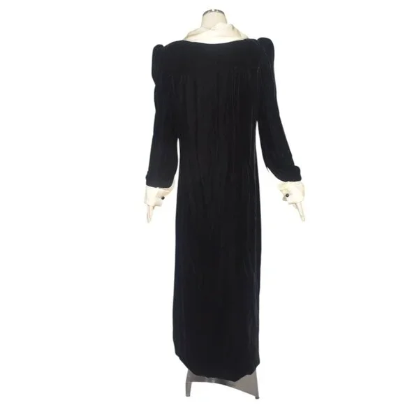 Carolina Herrera Black Velvet Ivory Satin Evening Gown Dress Long Sleeves 14 - Picture 5 of 8